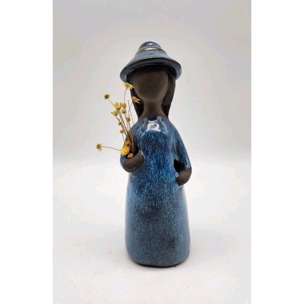Vtg Signed ELSI BOURELIUS Blue Flower Posy Woman Figure JIE Sweden Scandinavian